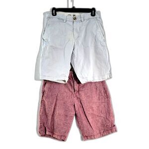 Bundle of 2 Gap White and Pink Linen Blend Ultimate Slim Chino Shorts Mens Small